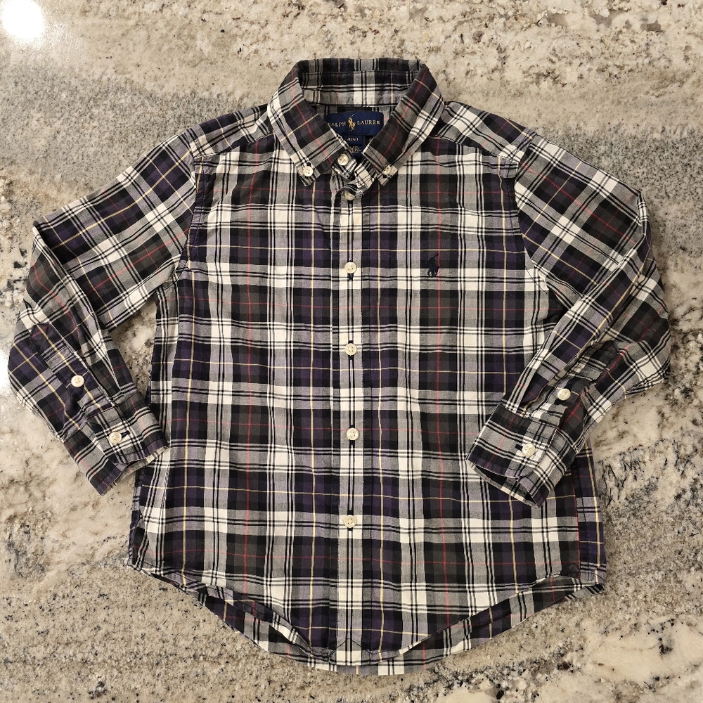 Boys Ralph Lauren Plaid Button Up Dress Shirt 4 4T